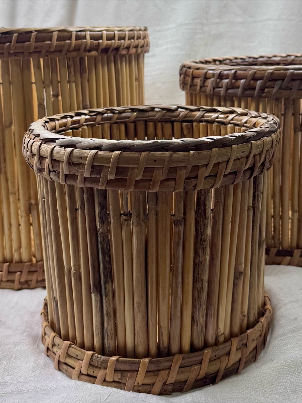 Y2K Era Home Decor Boho Natural Pencil Reed Bamboo Nesting Round Planters